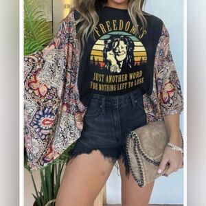 Boho Paisley Kimono with Graphic Tee